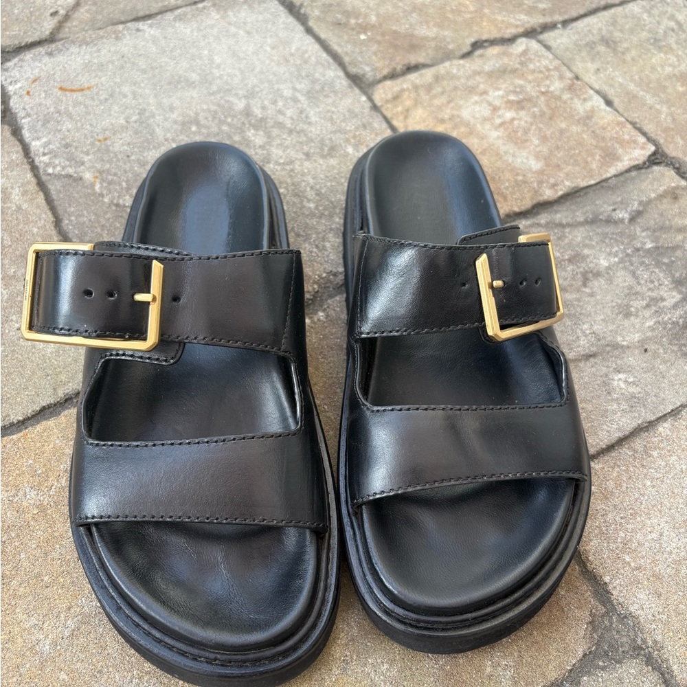 Zadig & Voltaire Black Slide Sandals with Gold Accent